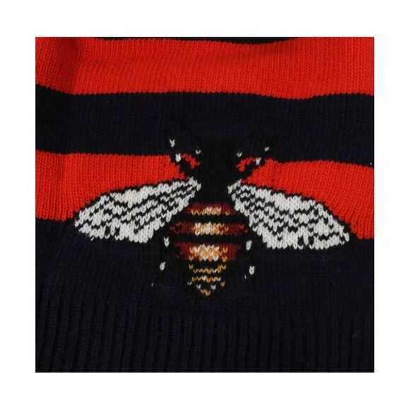 Gucci Men's Blue / Red Striped Wool Knit Beanie Hat With Large Bee M / 58 - Picture 2 of 4